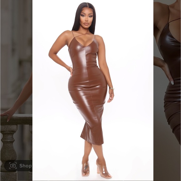 Fashion Nova Make it Sexy Faux Leather Midi Dress - Brown, Size M Fits S, NWT - Picture 6 of 6